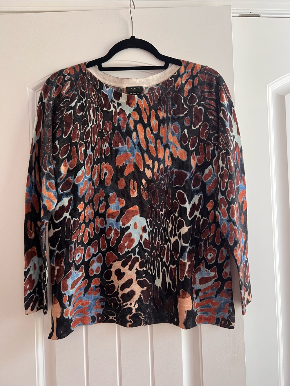 Talbots Petites Pure Merino Wool Sweater Abstract Animal Print Size Large Petite